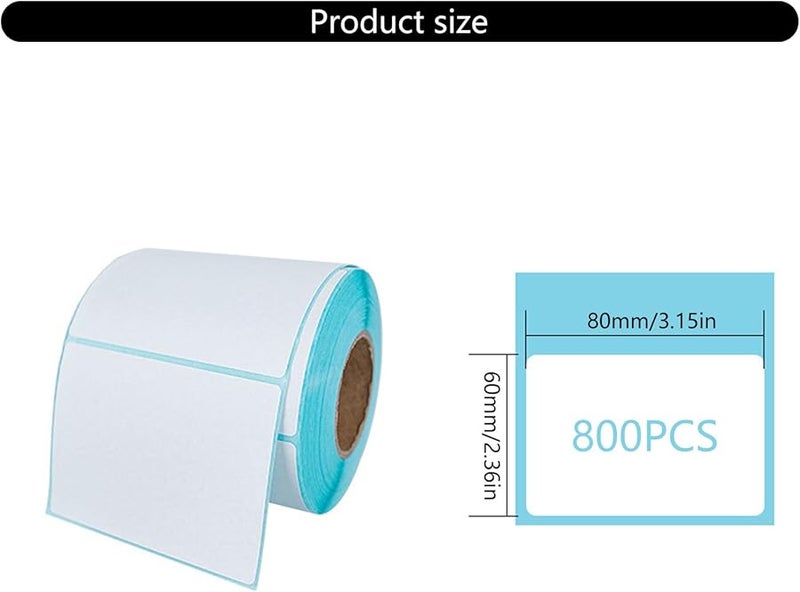 80mm x 60mm White Thermal Label Roll 800 Pcs Water Oil Adhesive Sticker for Barcode Address Food - Image 5